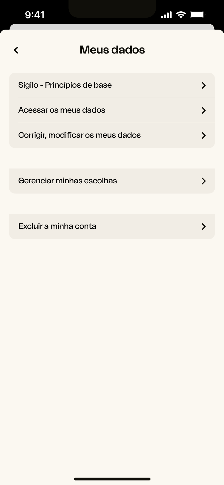 DMA - Ajustes Minhas dados (iOS) - PT-BR