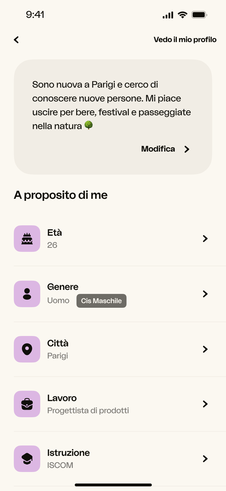 iOS – Modifica profilo