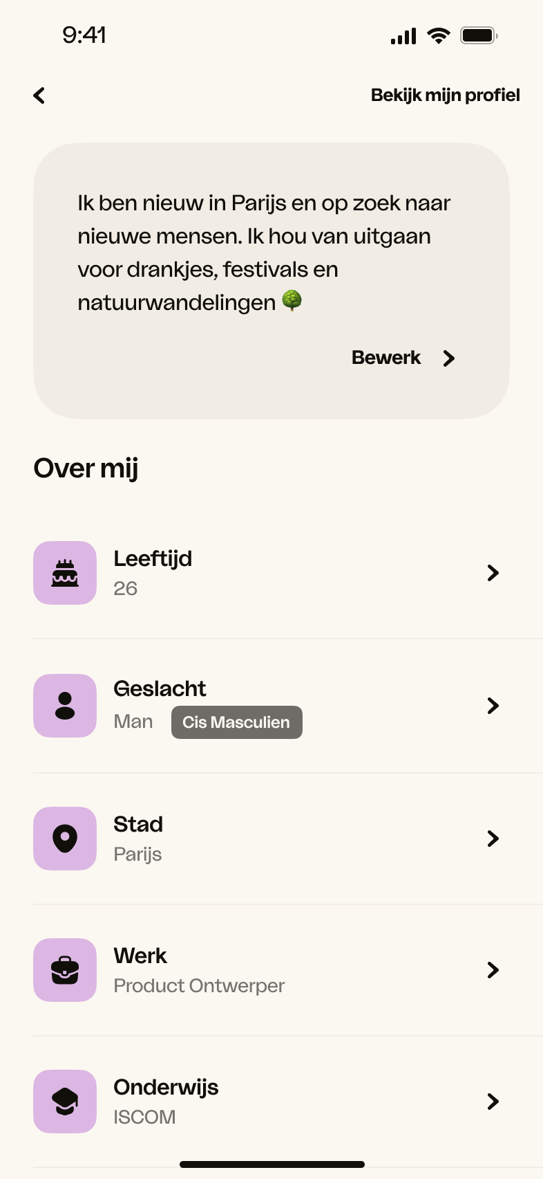 Android – Profiel bewerken