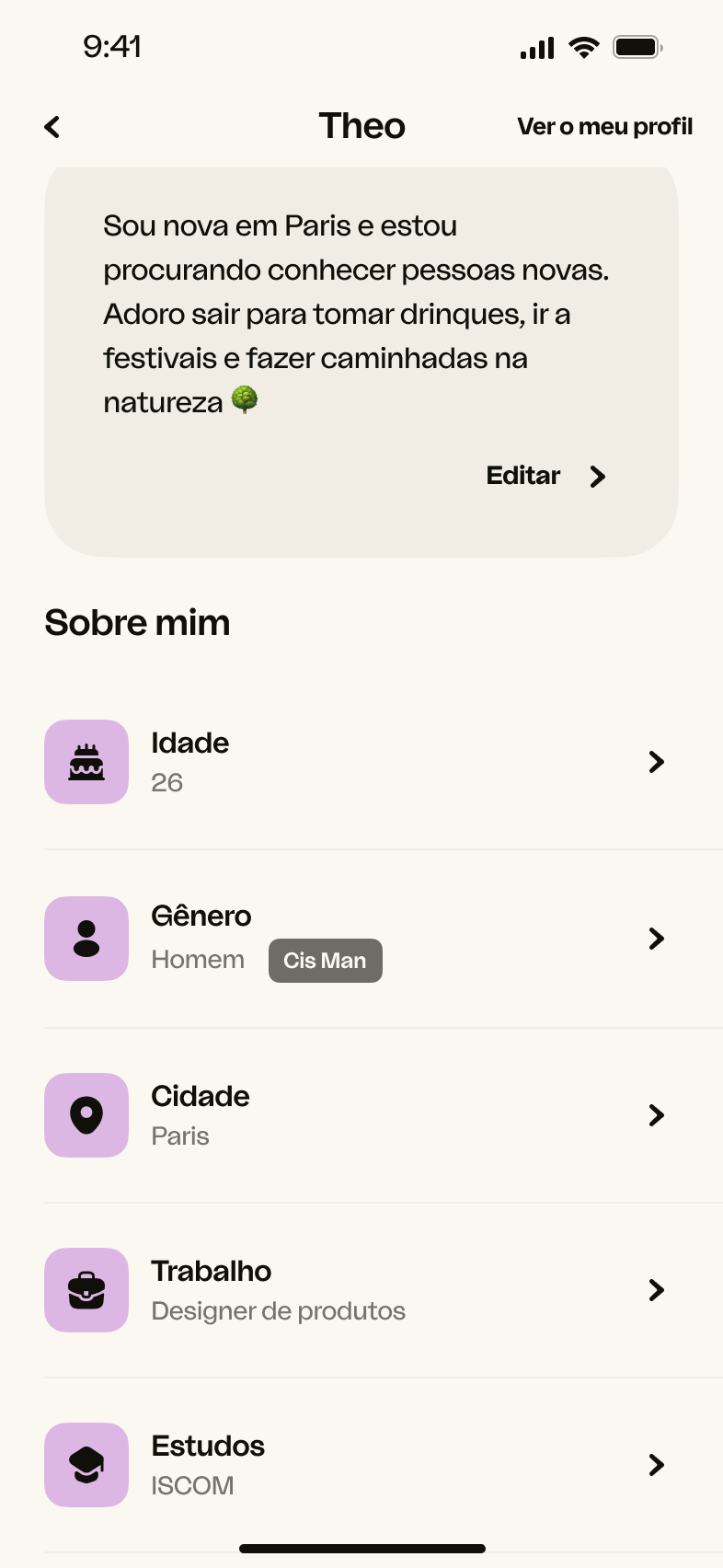 iOS — Editar perfil