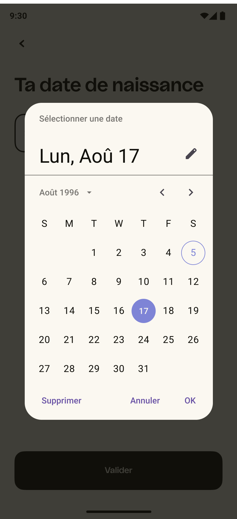 Android Sélecteur de date
