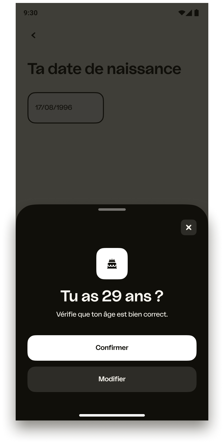 Android Confirmation âge