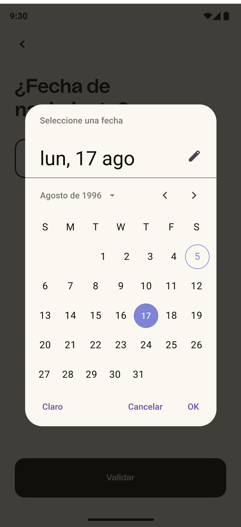 Android — Selector de fecha