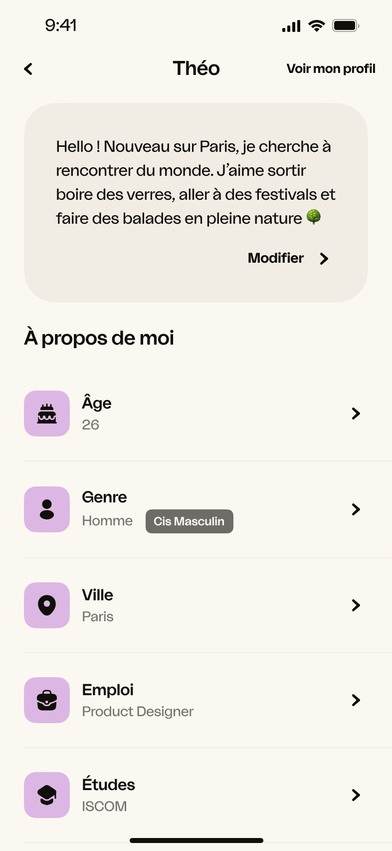 iOS Modifier le profil
