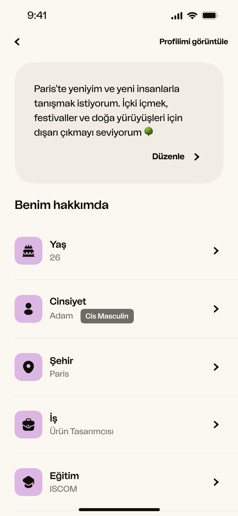 iOS Edit Profile - TR